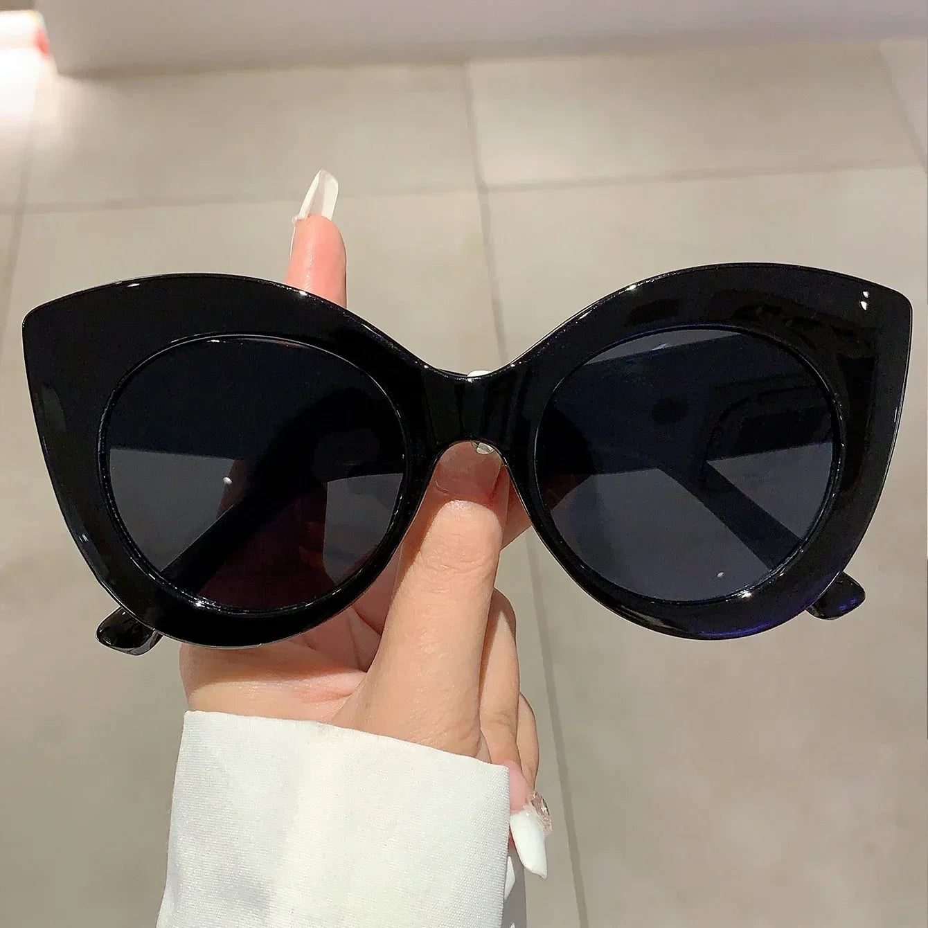 Cat's Eye Large Frame Sunglasses Candy Pearl Glasses Female