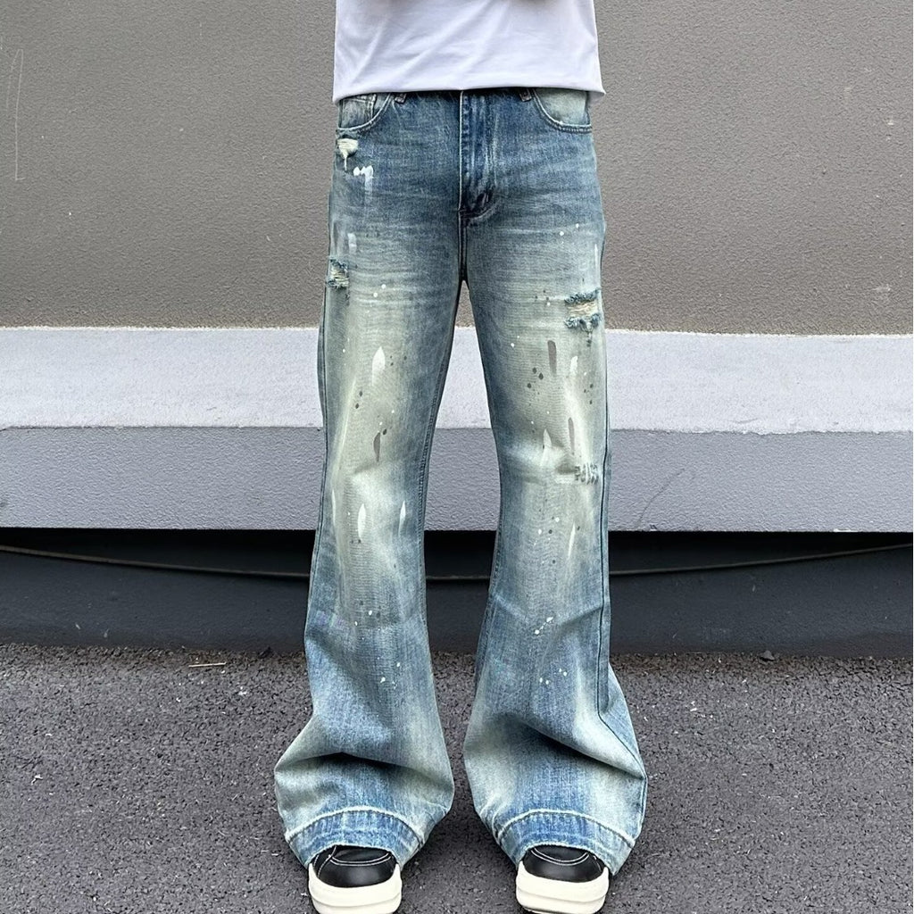 Splatter Paint Ripped Flared Jeans Pants