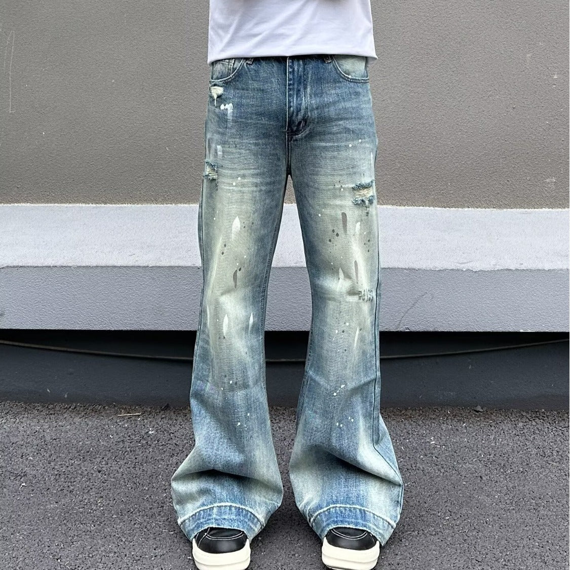 Splatter Paint Ripped Flared Jeans Pants