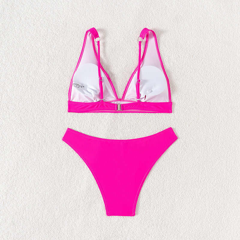 Sexy Backless Solid Color Bikini Set for Women