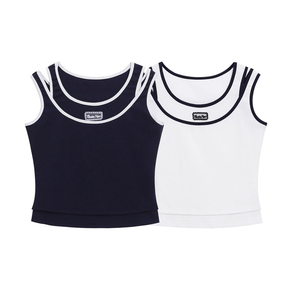 Mock Two-Piece Vest for Women, Double Strap Design, Slim Fit, Short Crop Top