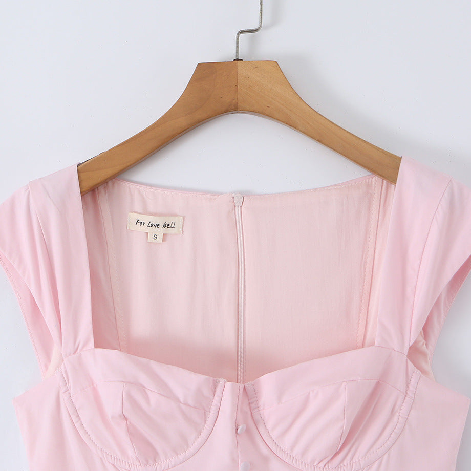 French fishbone sleeveless camisole dress