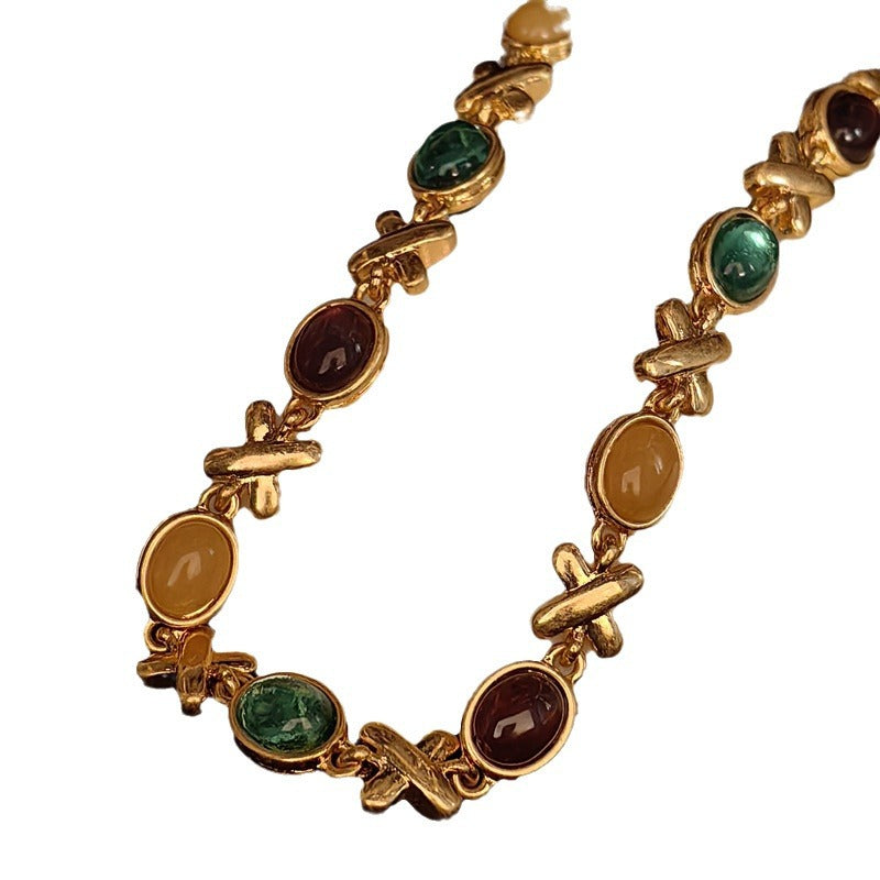 Vintage Double sided Candy Colored Glass Necklace Pendant from Medieval Heavy Industries