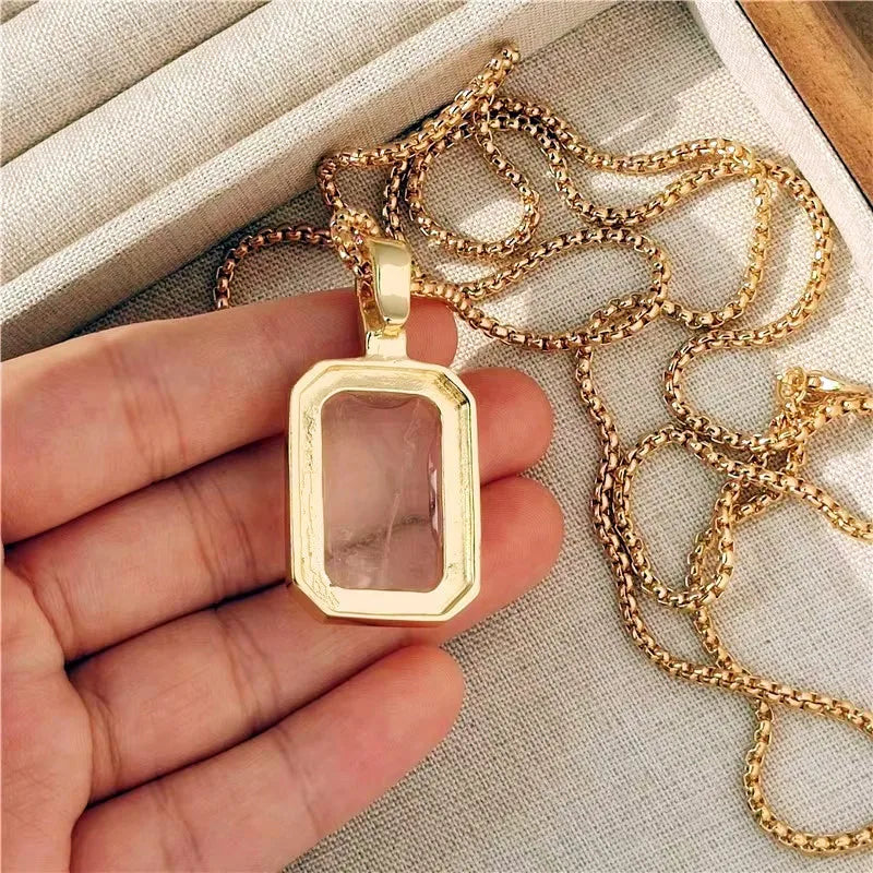 Luxury Large Square Crystal Necklace Cooper Alloy for Women Jewelry Trendy Vintage Charm  Accessories Sweater Chain