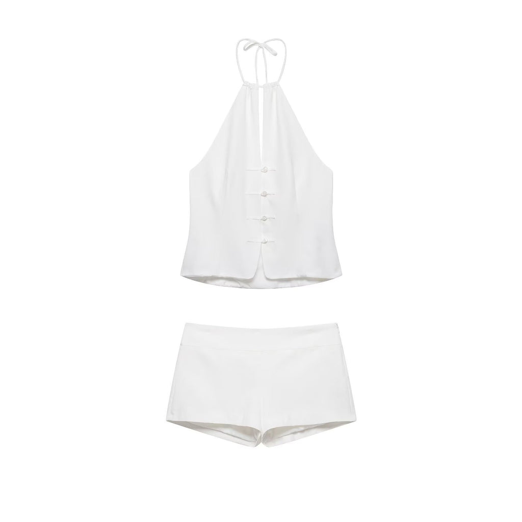 Zipped Front Wrap-Neck Top + Shorts Set