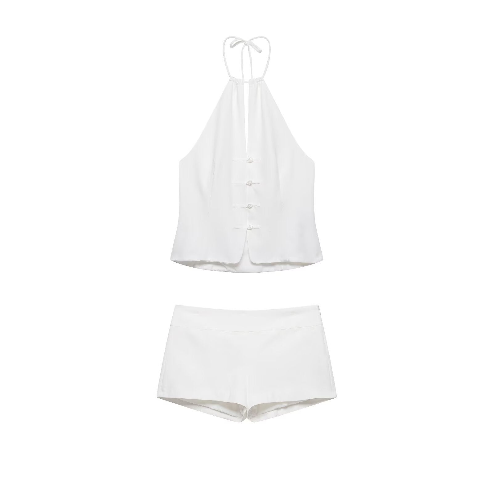 Zipped Front Wrap-Neck Top + Shorts Set