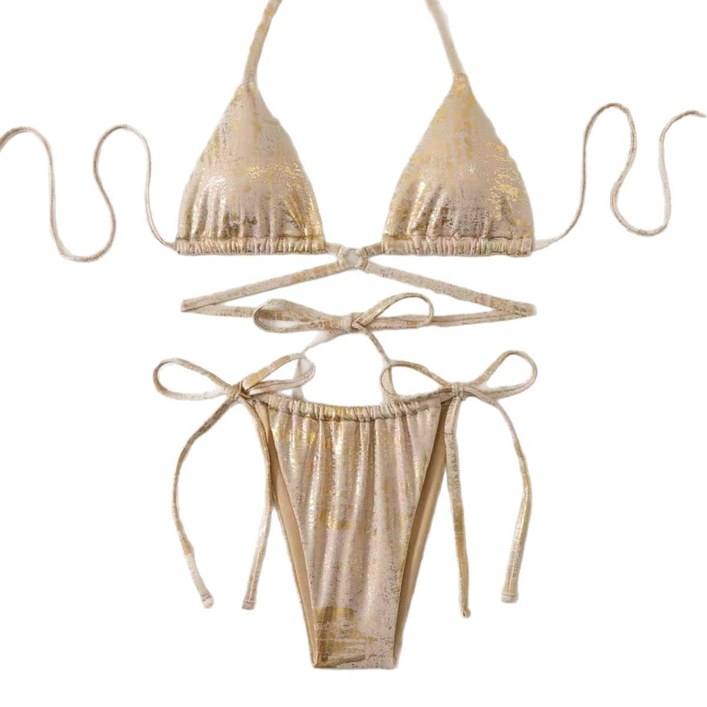 Hanging neck tie bikini set