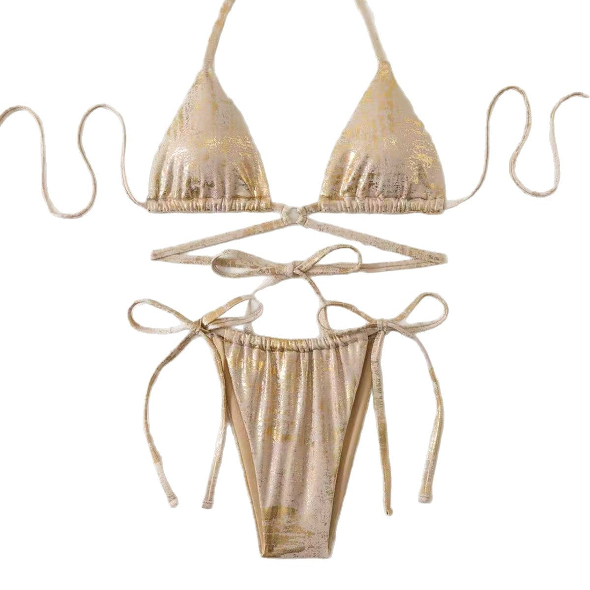Hanging neck tie bikini set