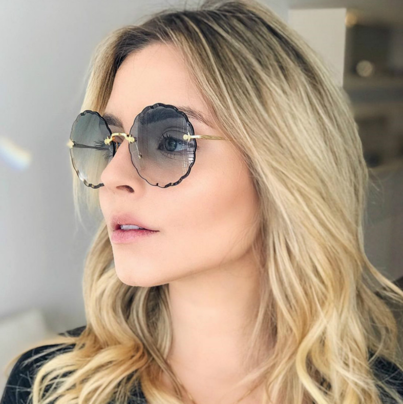 Driving Glasses Women Round Diamond Trimming Frameless Sunglasses Sun Flower Sunglasses Gradient Vintage Fashion Glasses