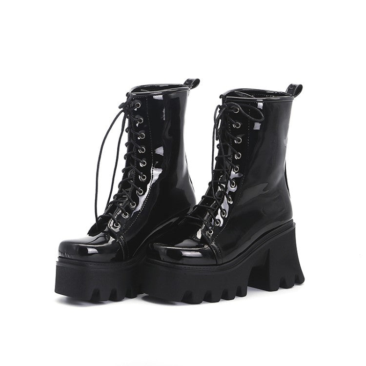 Autumn Thick Heel High Heel Short Boots Front Lace Martin Boots Large Size 40-43 Women's Boots