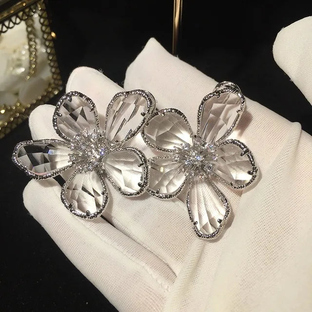 Fashion Crystal Flowers Stud Earrings for Women Trendy Europe Korean Exaggerated Personality Jewelry