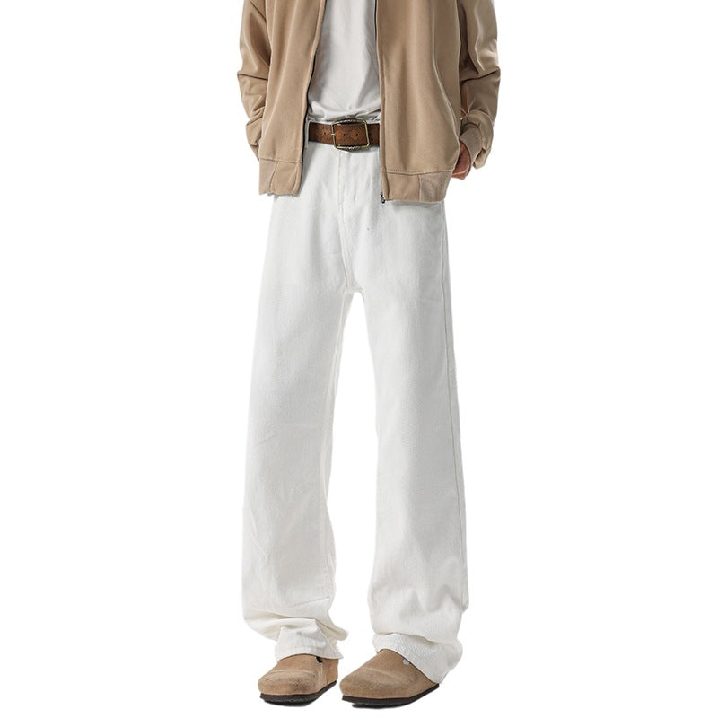 Men's High-Waisted Extra-Length Straight Leg Slim Fit Wide-Leg Pants