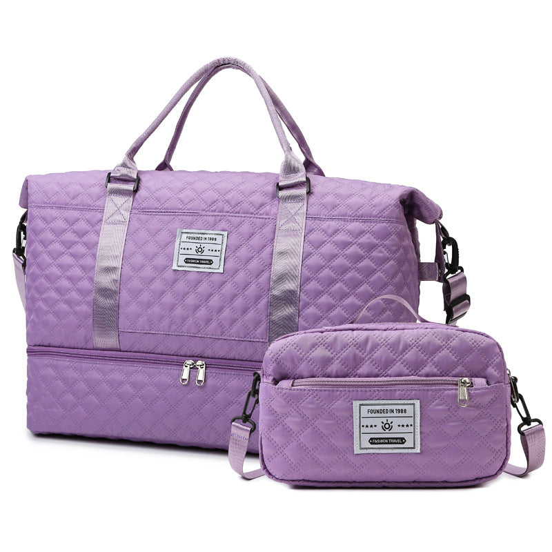 Checkered Dry-Wet Separation Sports Tote Bag Yoga Fitness Bag Large Capacity Shoe Compartment Travel Bag