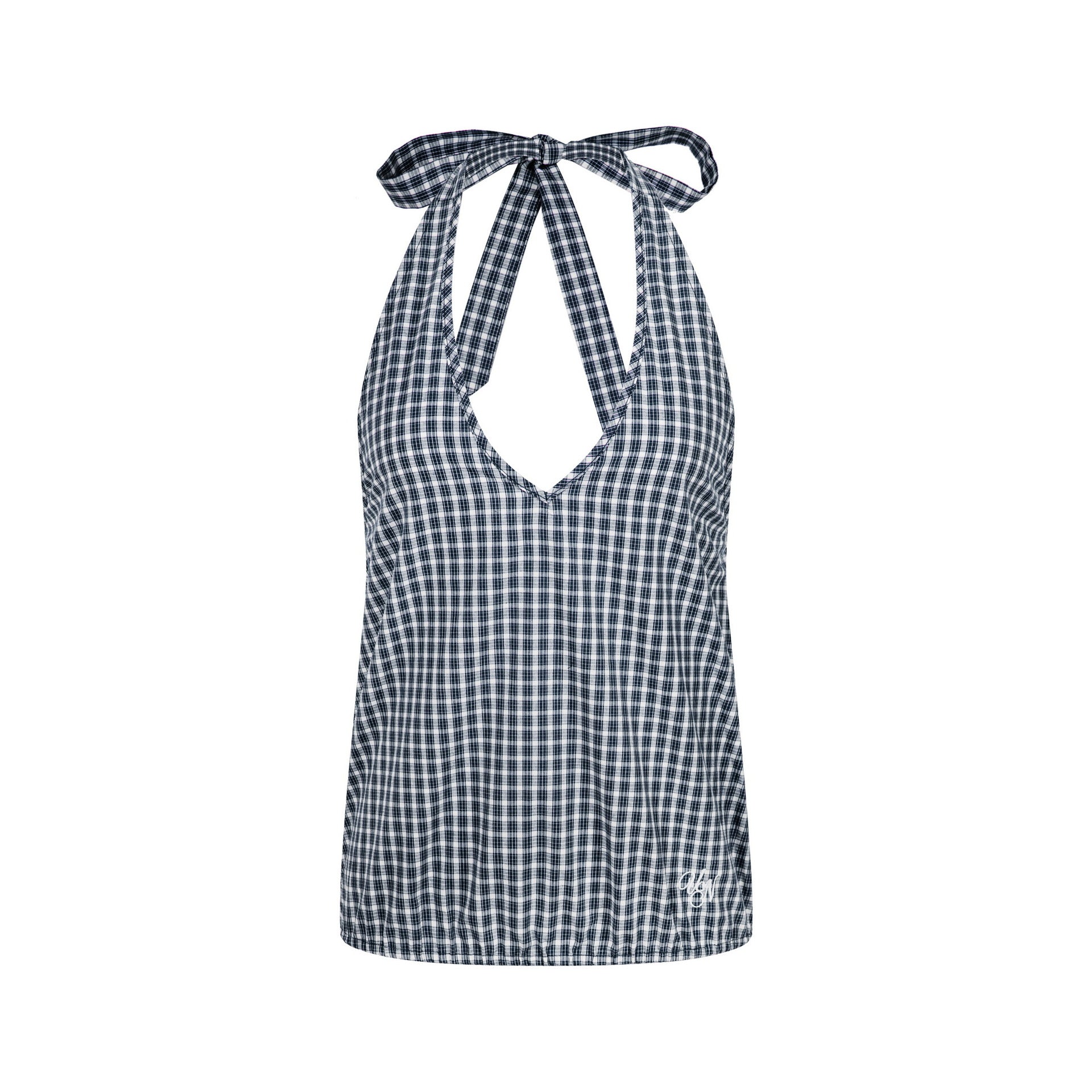Checkered Slim Fit Sleeveless Casual Short Sleeve Bow Decorated T-Shirt