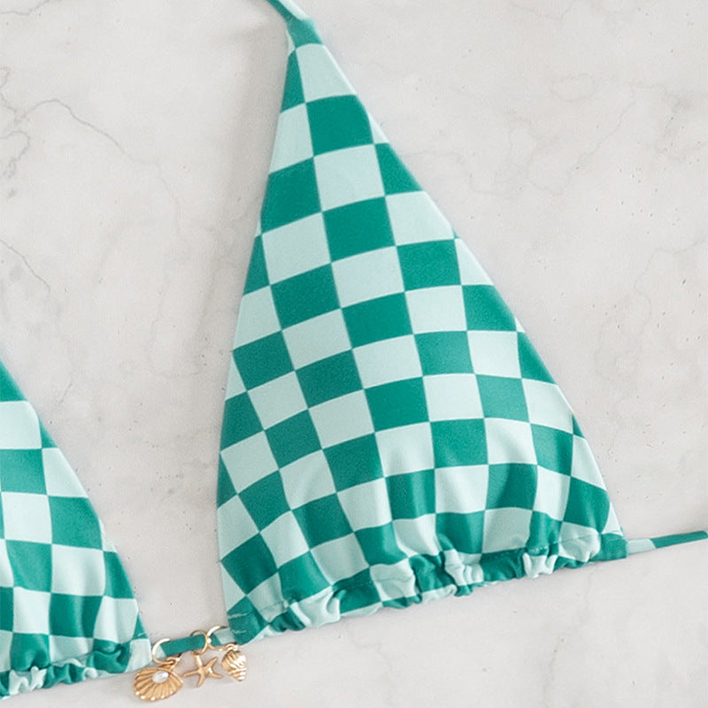 Checkered Neck Hanging Bikini