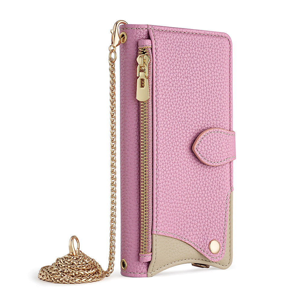 Makeup mirror Apple 17 Promax crossbody phone case suitable for iPhone 15 stand 16 card insertion 13 phone case