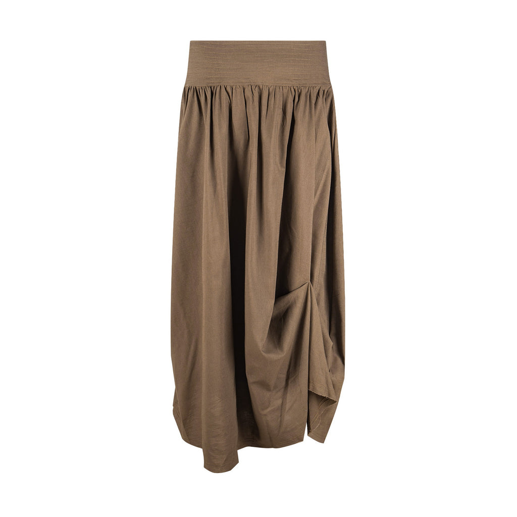 Pleated Irregular Skirt for Women High Waist Elastic Waist Drape Mid-Length Skirt