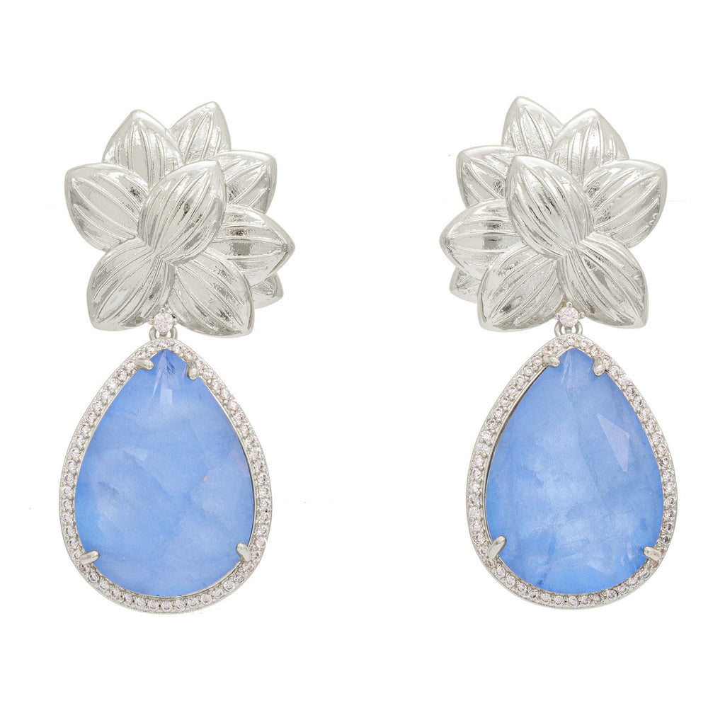 Flower earrings, light luxury and fashionable, drop earrings, sapphire gold-plated necklace set