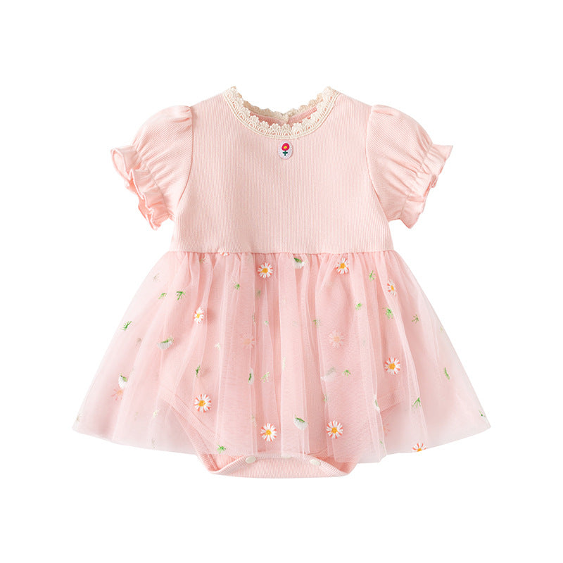 Short sleeved mesh floral skirt for women
