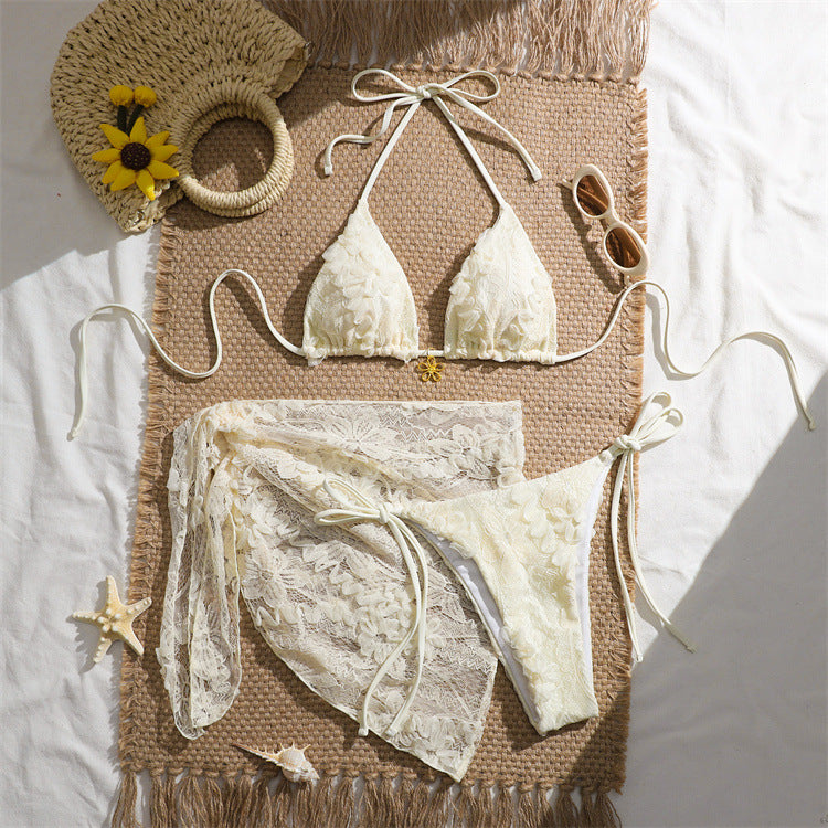 Lace bikini three piece set