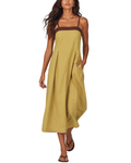 Women's fashion color-blocked loose large pocket spaghetti strap maxi dress