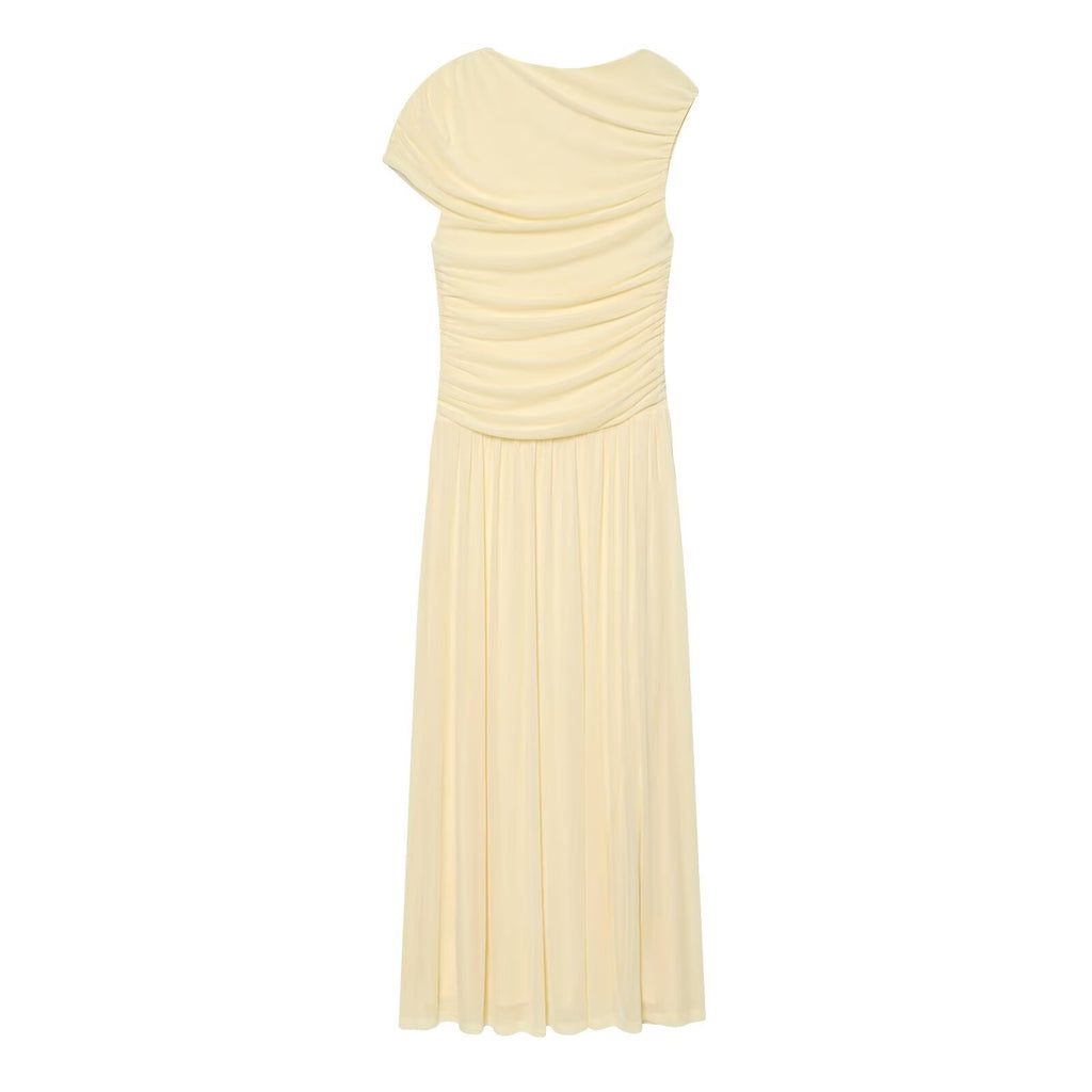 Commuter style pleated mesh dress