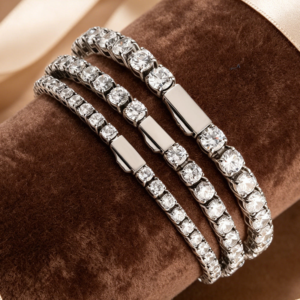 3-5MM Tennis Chain Hip-Hop Stainless Steel Zircon Bracelet