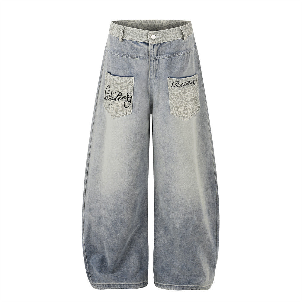 Workwear denim curved knife pants