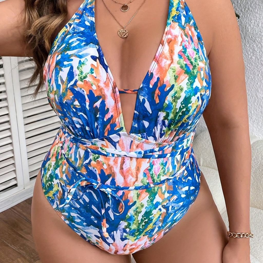 Tie up one-piece bikini swimsuit for women