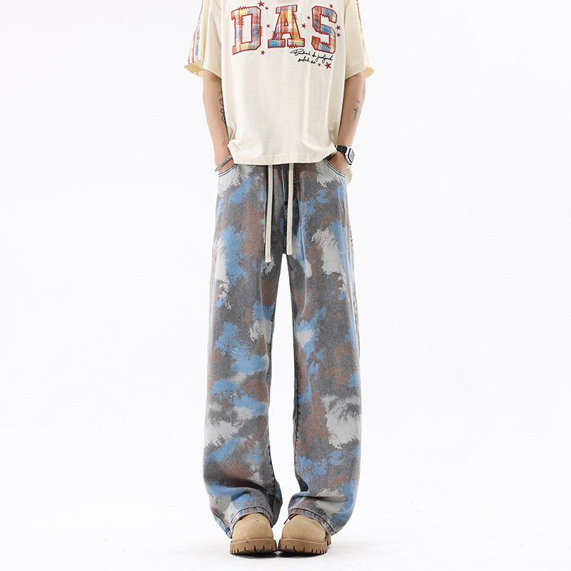 INS Streetwear Loose Patterned Lyocell Ice Silk Jeans