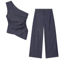 Asymmetric top+wide leg pants set