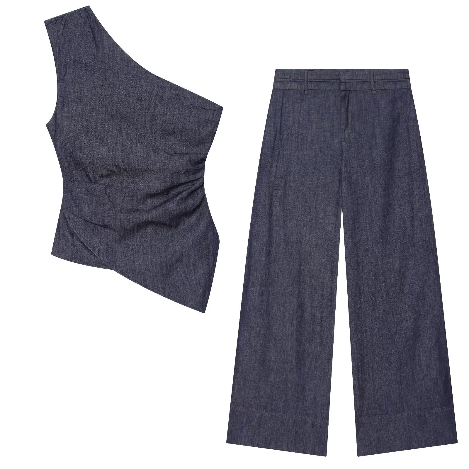 Asymmetric top+wide leg pants set