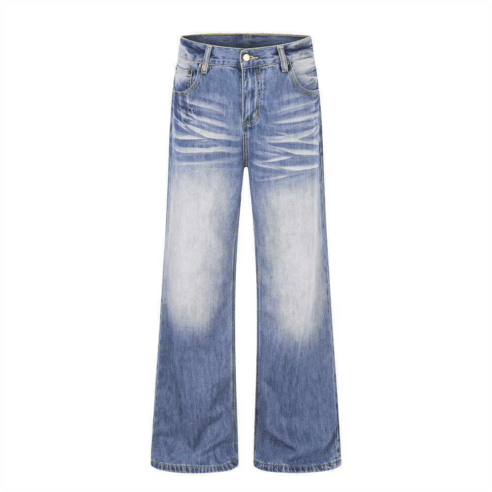 Color blocking white washed denim micro pull pants