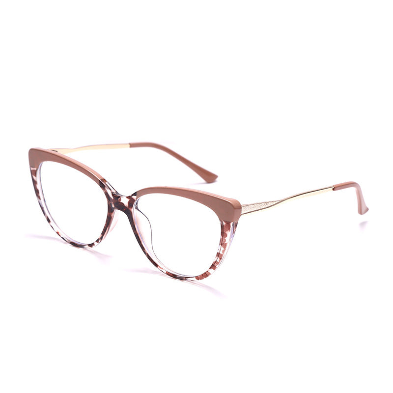 TR90 Anti-Blue Light Cat Eye Retro Glasses Frame New Personality Flat Mirror European And American Metal Trend Glasses Frame