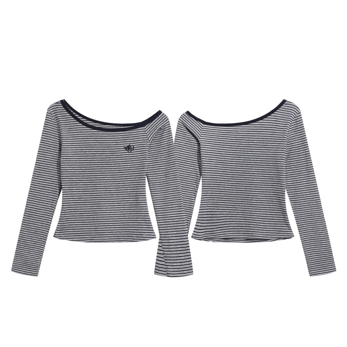 Shoulder Top with Color-Blocked Trim, Fitted Slimming Short Crop Sleeveless Long Sleeve T-Shirt