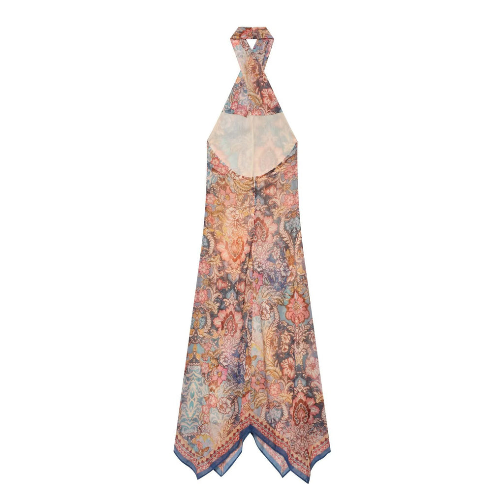 Ethnic style sexy chiffon halter neck dress