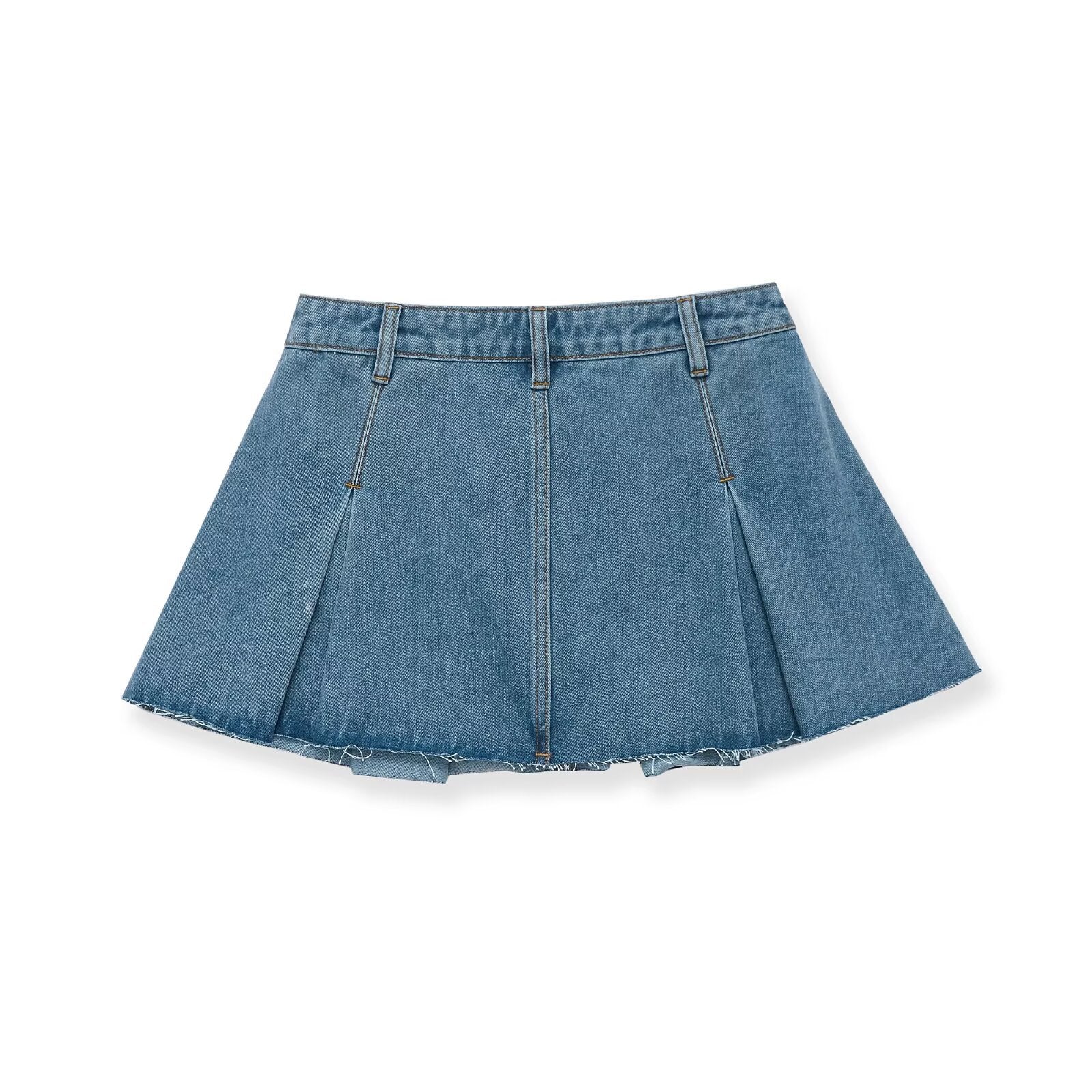 Spicy girl wide pleated and fringed denim shorts