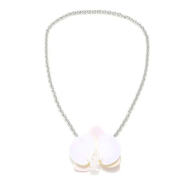 Simulation Phalaenopsis Flower Pendant Necklace Earring Set for Women Elegant Floral Rural Petal Chains Necklaces Accessory