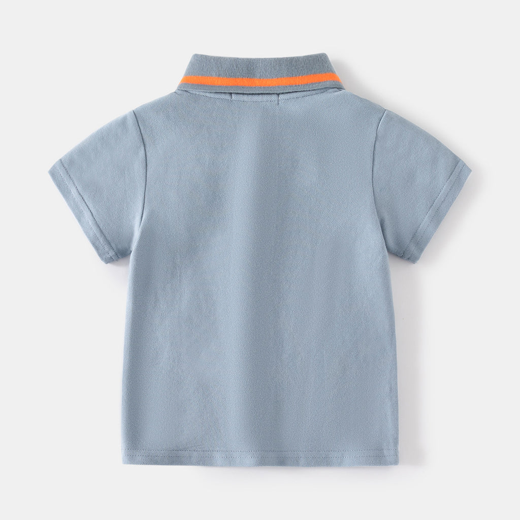 Cartoon Print Boys' Fashion Short Sleeve Cotton Polo Shirt for Kids