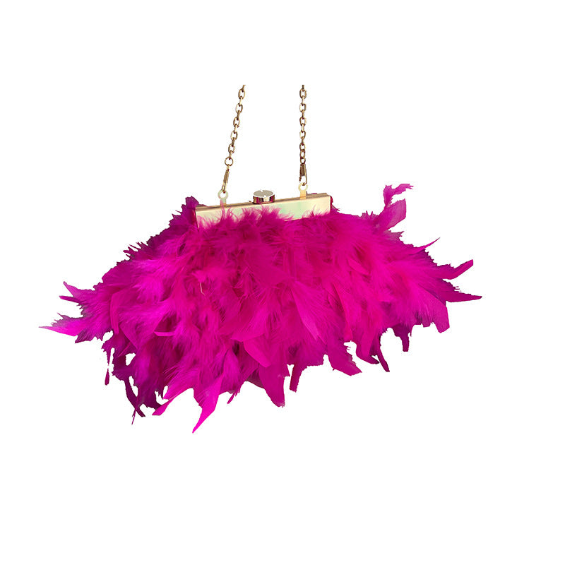 New Turkey Feather Crossbody Clutch Ostrich Feather Chain Evening Ladies Purse Shoulder Bag