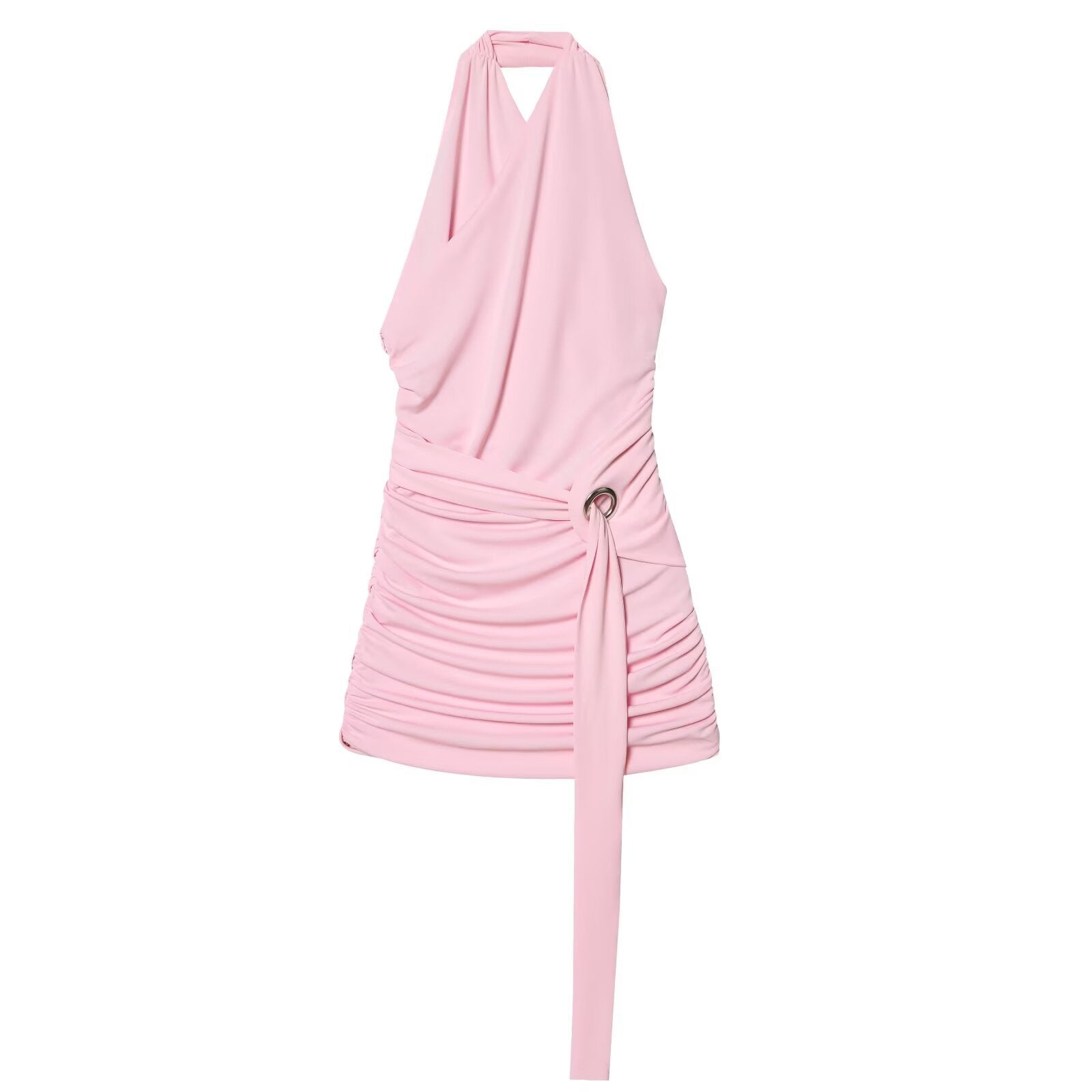 Spicy girl pleated neck hanging mini dress