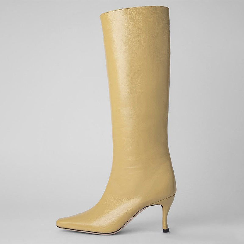 pop design autumn winter motorcycle boots shoes women print leather knee high boots sexy high heels platform riding boots woman