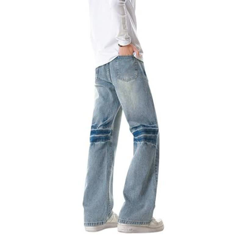 Washed Gradient Denim Pants with Cat Eye Texture and Blue Lightning Pattern