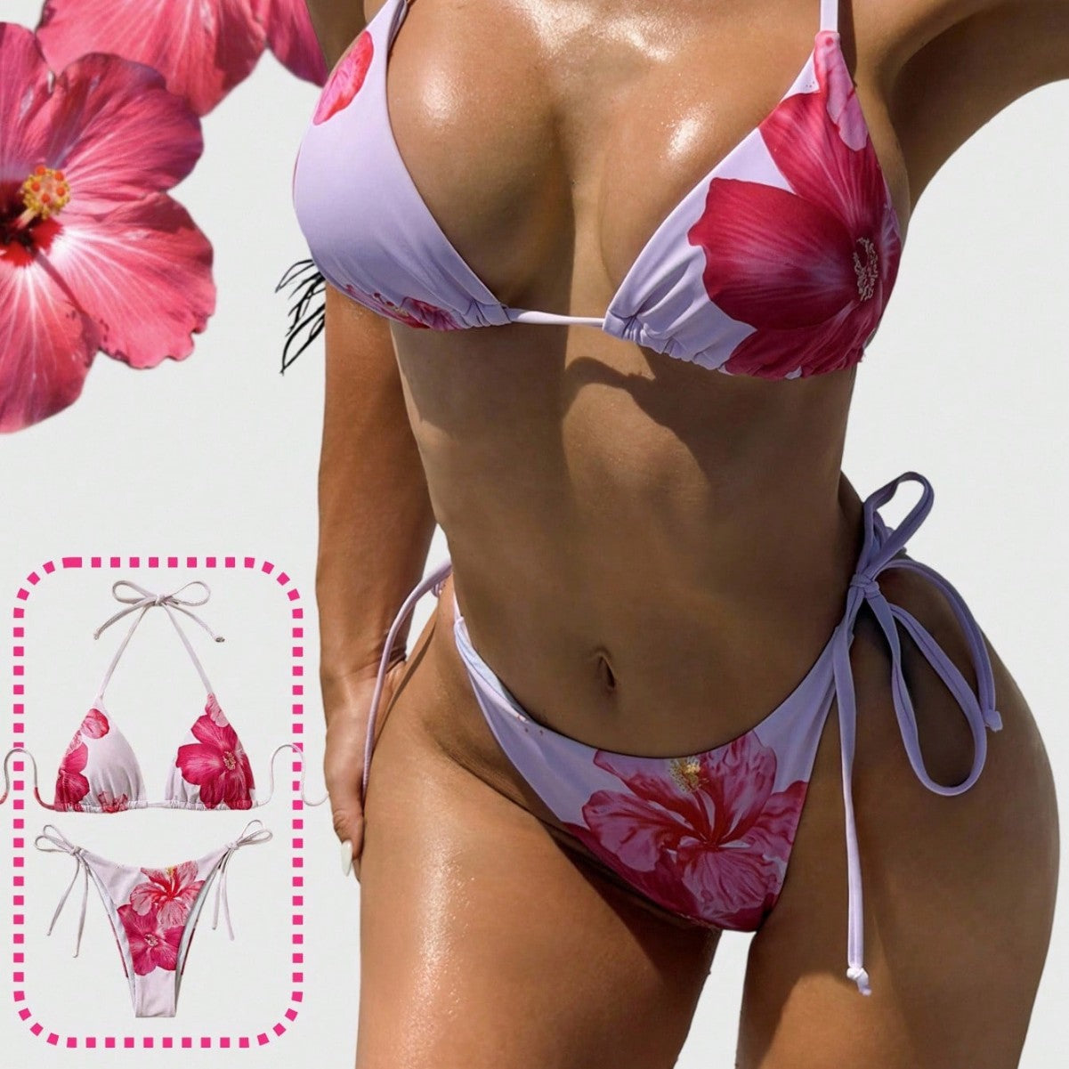 Bikini Swimwear Set, Sexy Separated Bikini, Beach Vacation Tie-up Halter Swimsuit