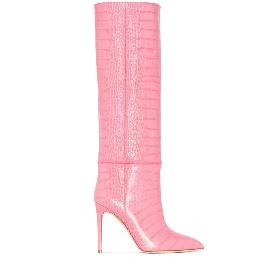 Women's High Boots Crocodile Print Slip-on Long Boots Women Sexy High Heels Designer Shoes Stiletto Concise Demonia Boots