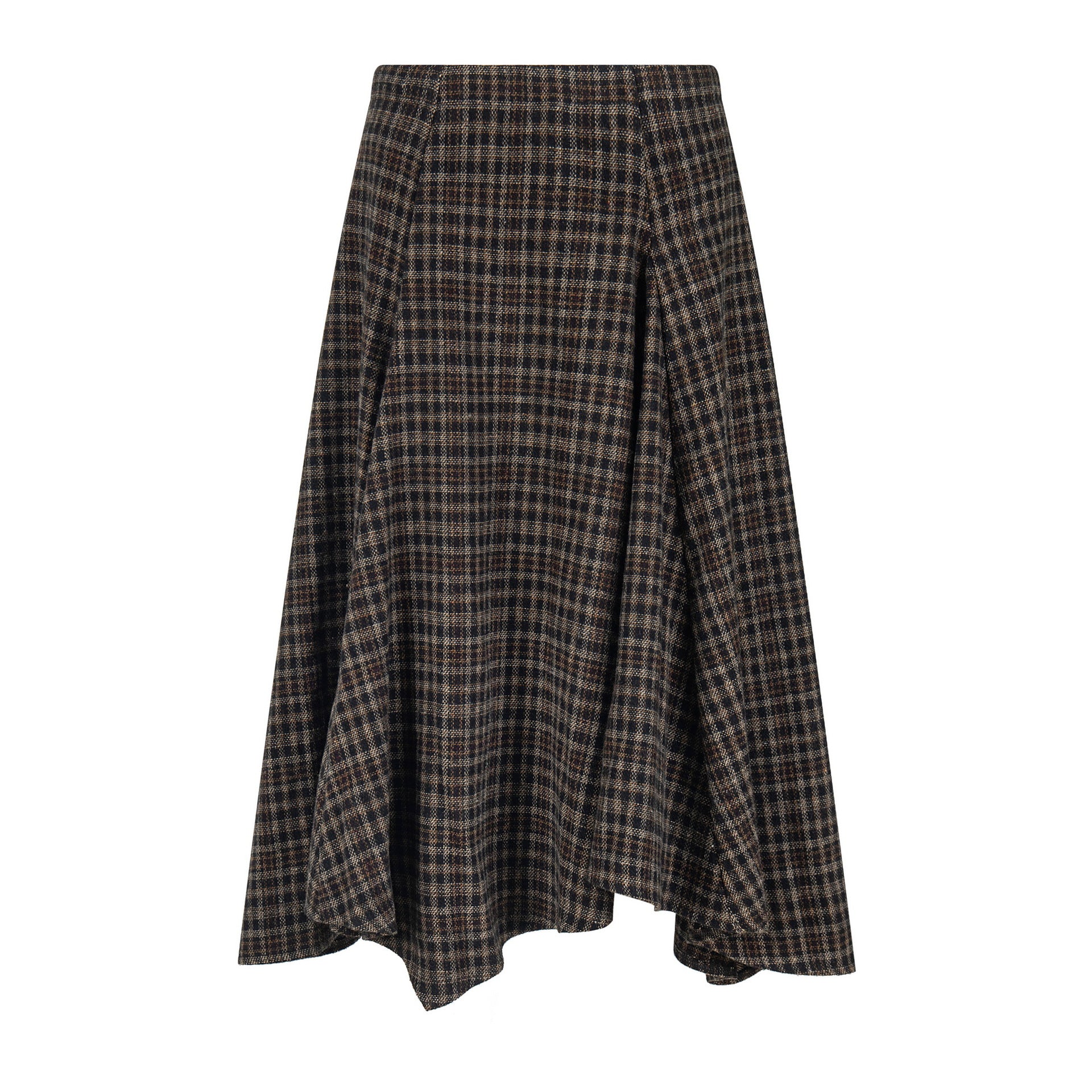 Wool Plaid Midi Skirt High Waist Drape Slimming A-Line Skirt College Style Women's Clothing