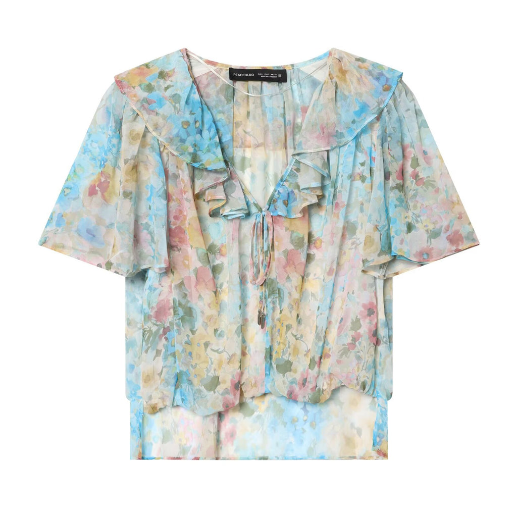 Flower printed layered decorative shirt
