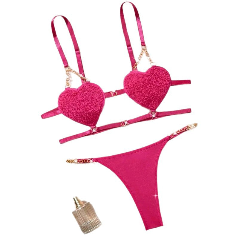 Cross-border Foreign Trade Autumn New Arrival Romantic French Style Sexy Heart-shaped Strap Temptation Lingerie for Women