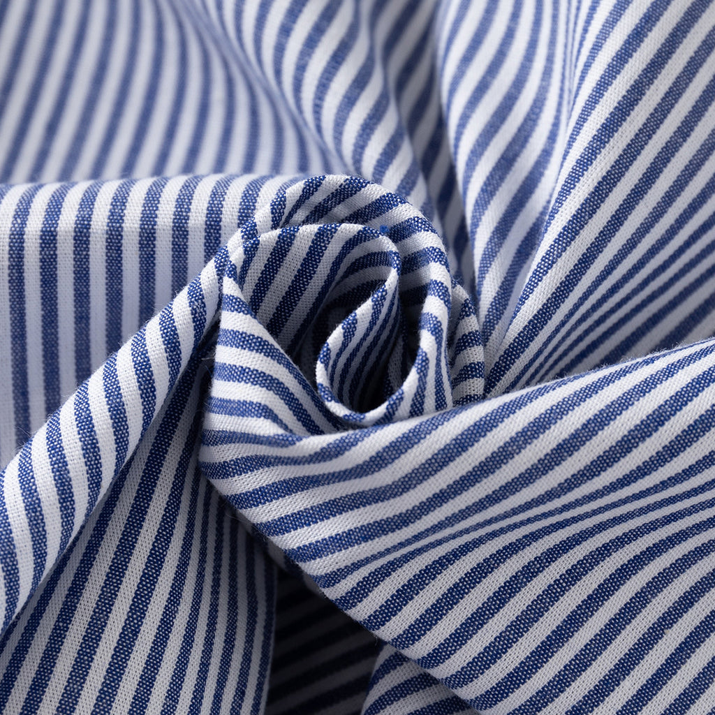Striped Long Sleeve Shirt Stand Collar Pure Cotton, Casual Top