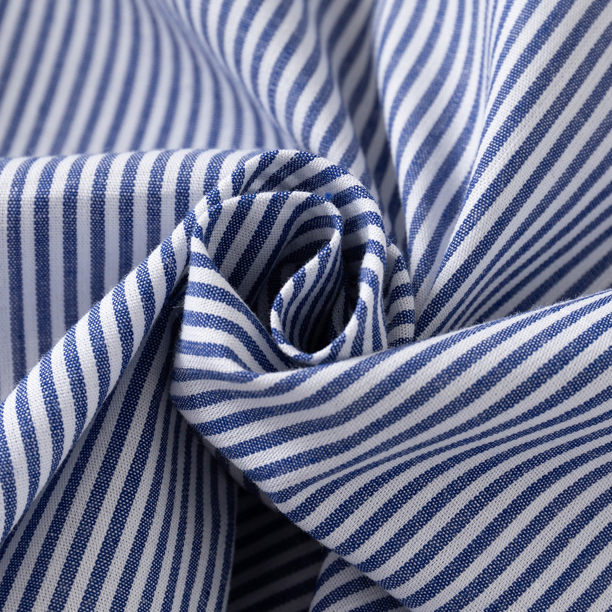 Striped Long Sleeve Shirt Stand Collar Pure Cotton, Casual Top